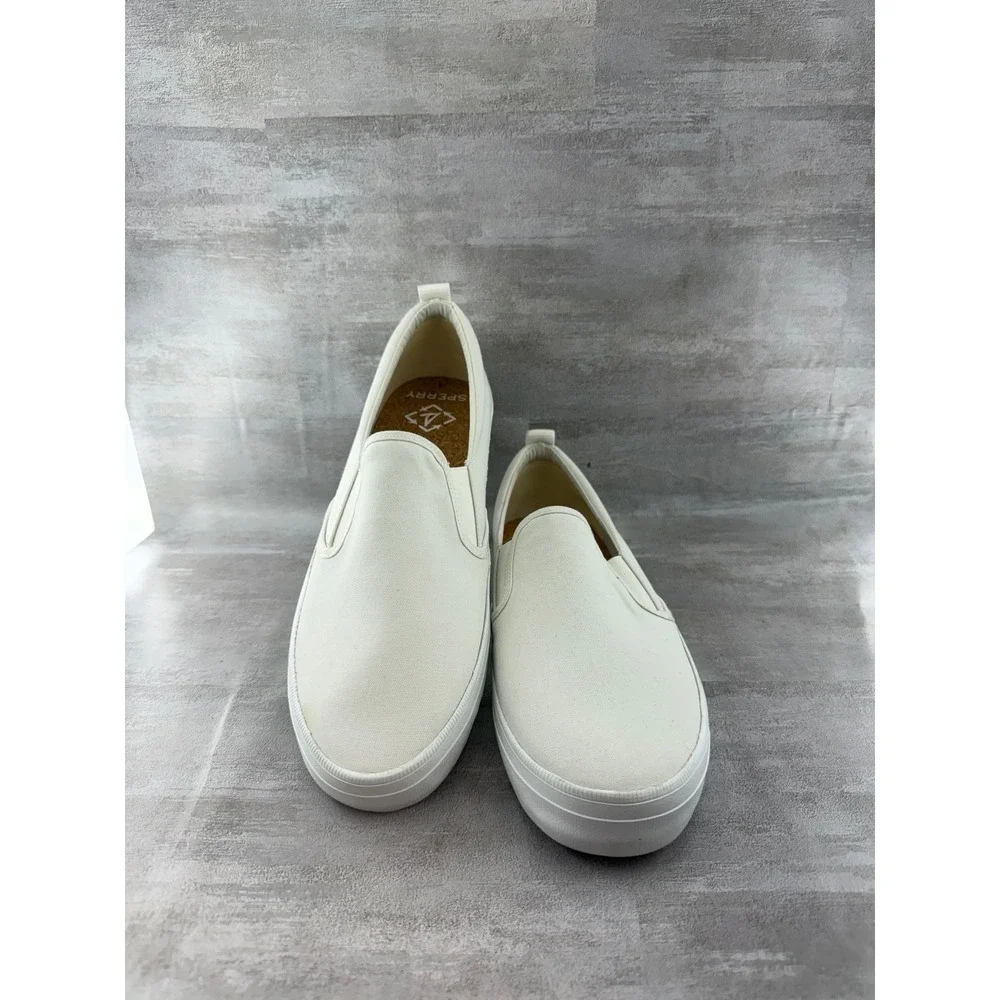 Sperry Crest Vibe SeaCycled Womens 11 White Canvas Slip On Sneakers STS88145