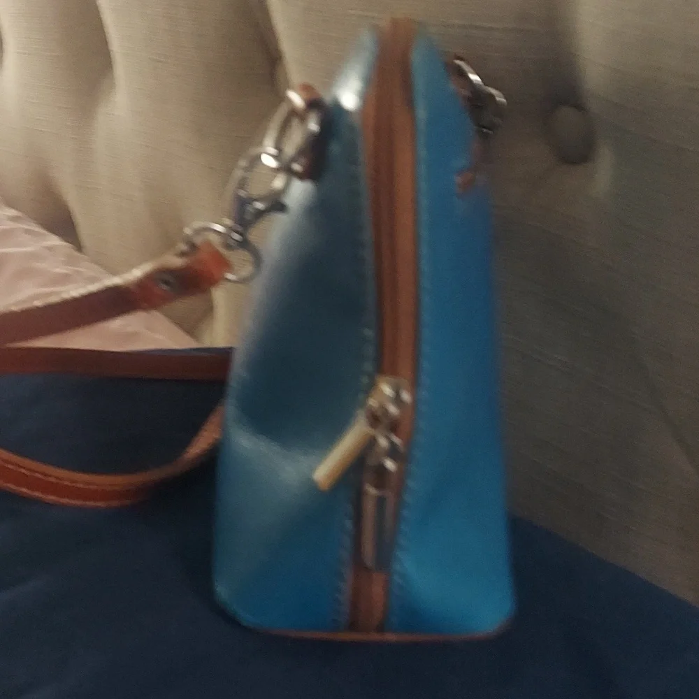 VERA PELLA Italian Leather Blue Mini Cross Body Bag Purse