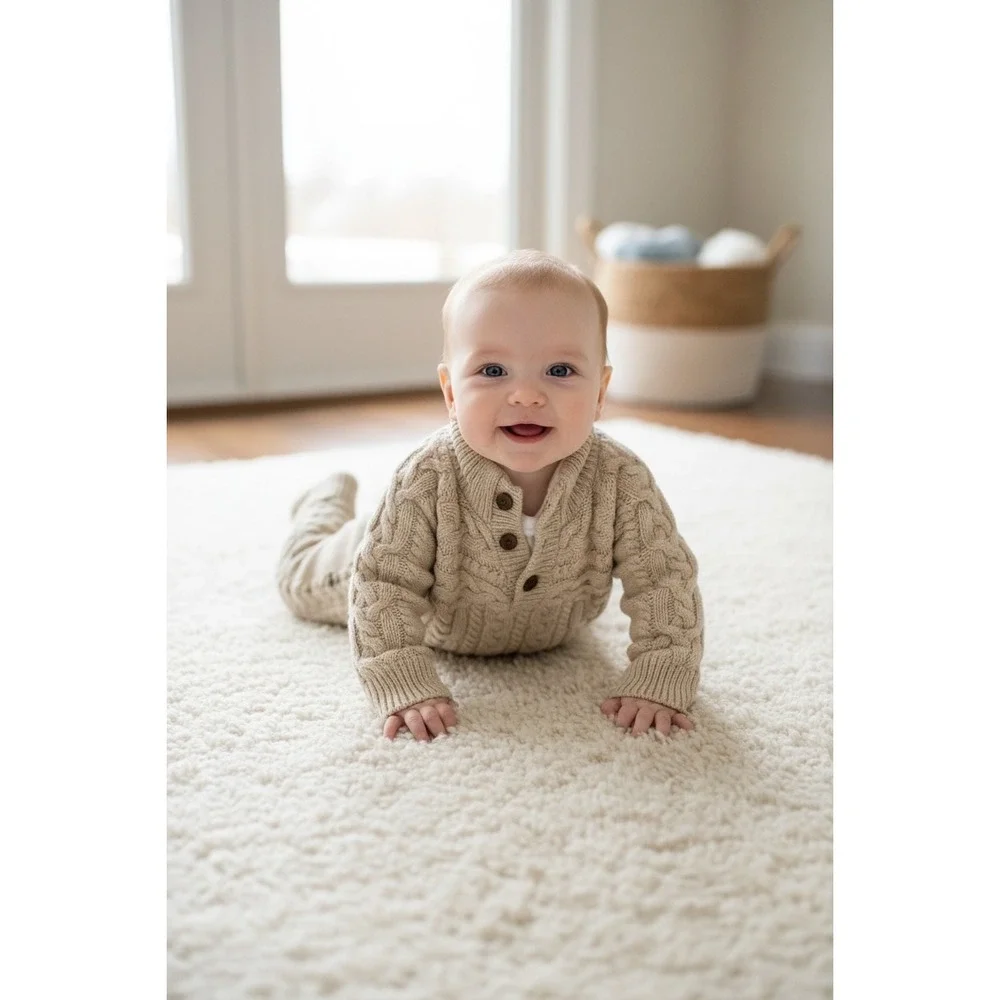 Baby Gap Cable Knit Romper Cream Sherpa Collar Jumpsuit 3-6 Months‎