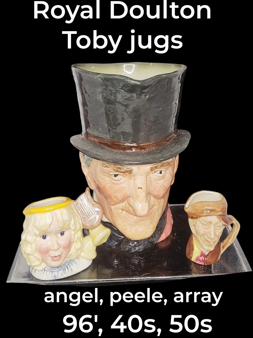 3 Vintage Royal Doulton Ceramic Toby Jugs Angel, Peele, Array In Various Size