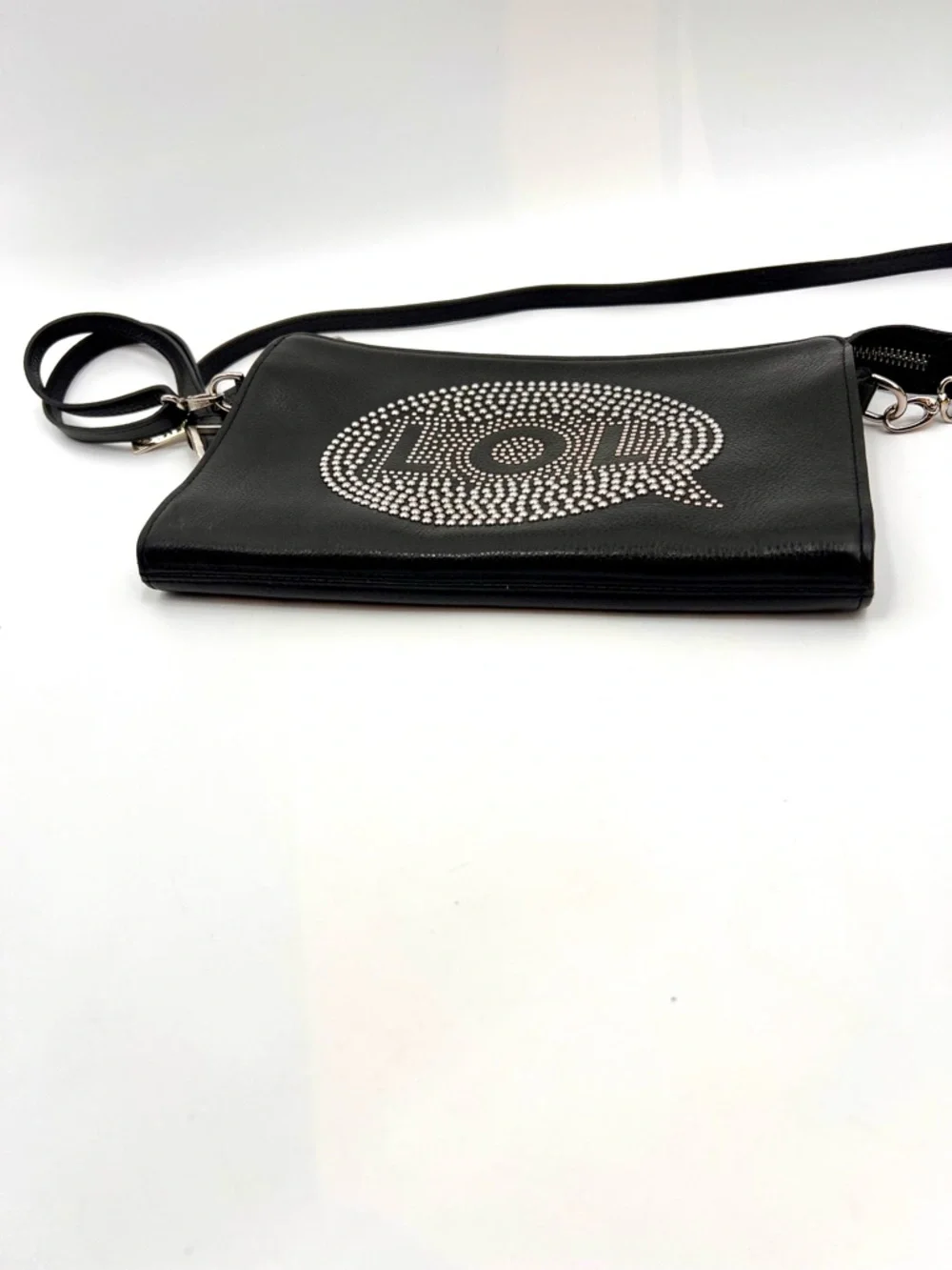 Brighton LOL Studded Black leather Crossbody‎ Bag