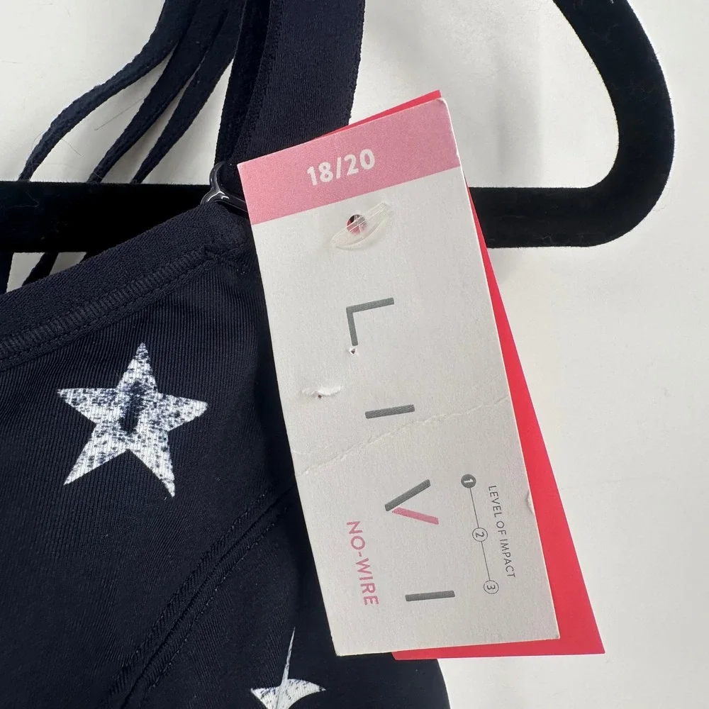 NWT Lane Bryant LIVI Active Sports Bra‎  18/20 Navy Star Print Strappy Celestial