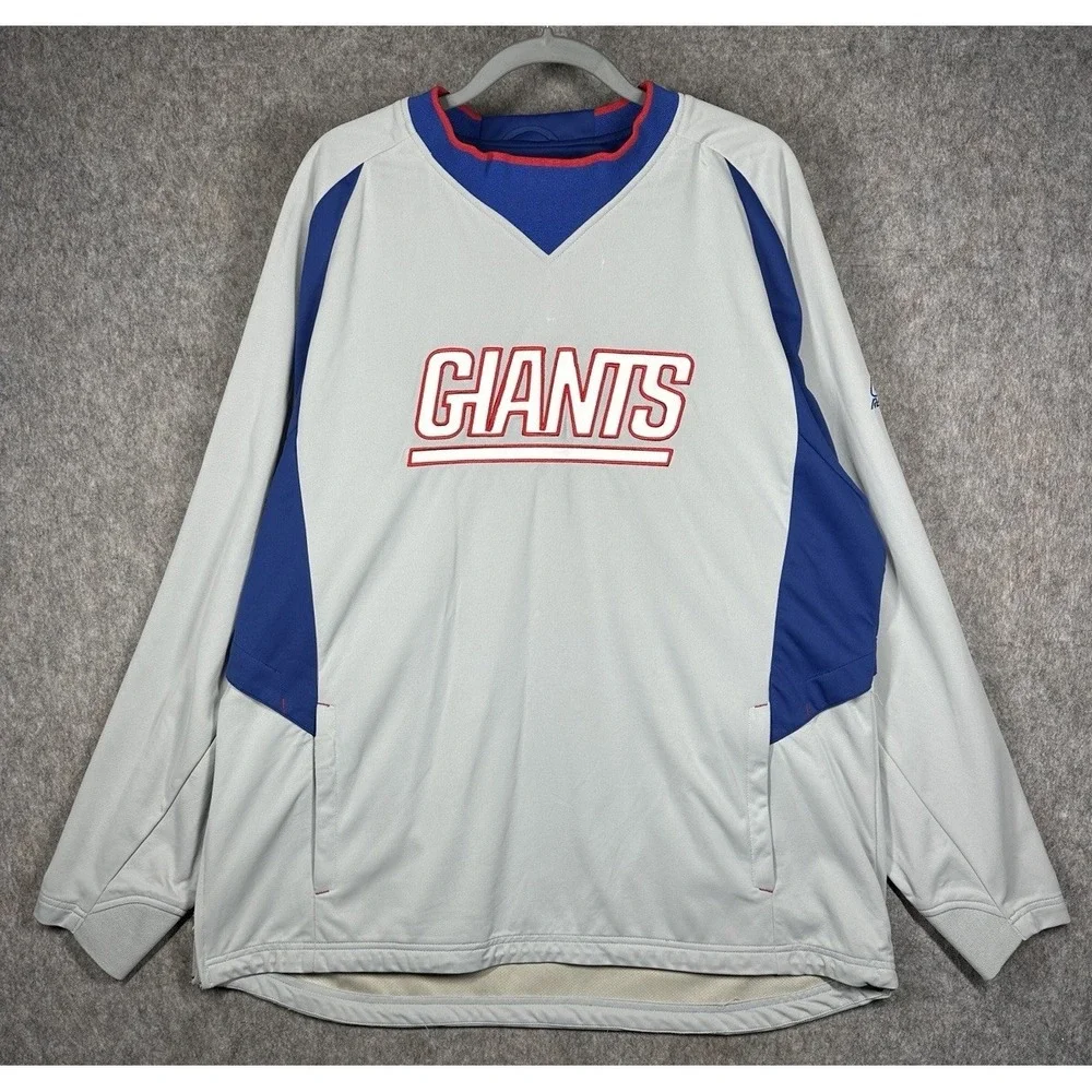Y2K Reebok New York Giants On Field‎ Pullover Jacket Mens XL Gray NFL