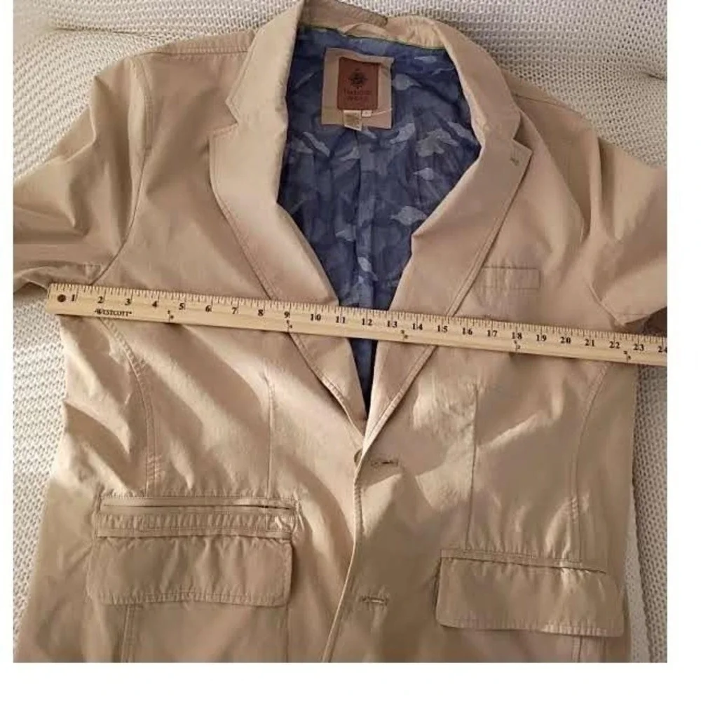 Territory Ahead 100% Cotton Tan Blazer Jacket‎ L Button Up Lapel Collar Light