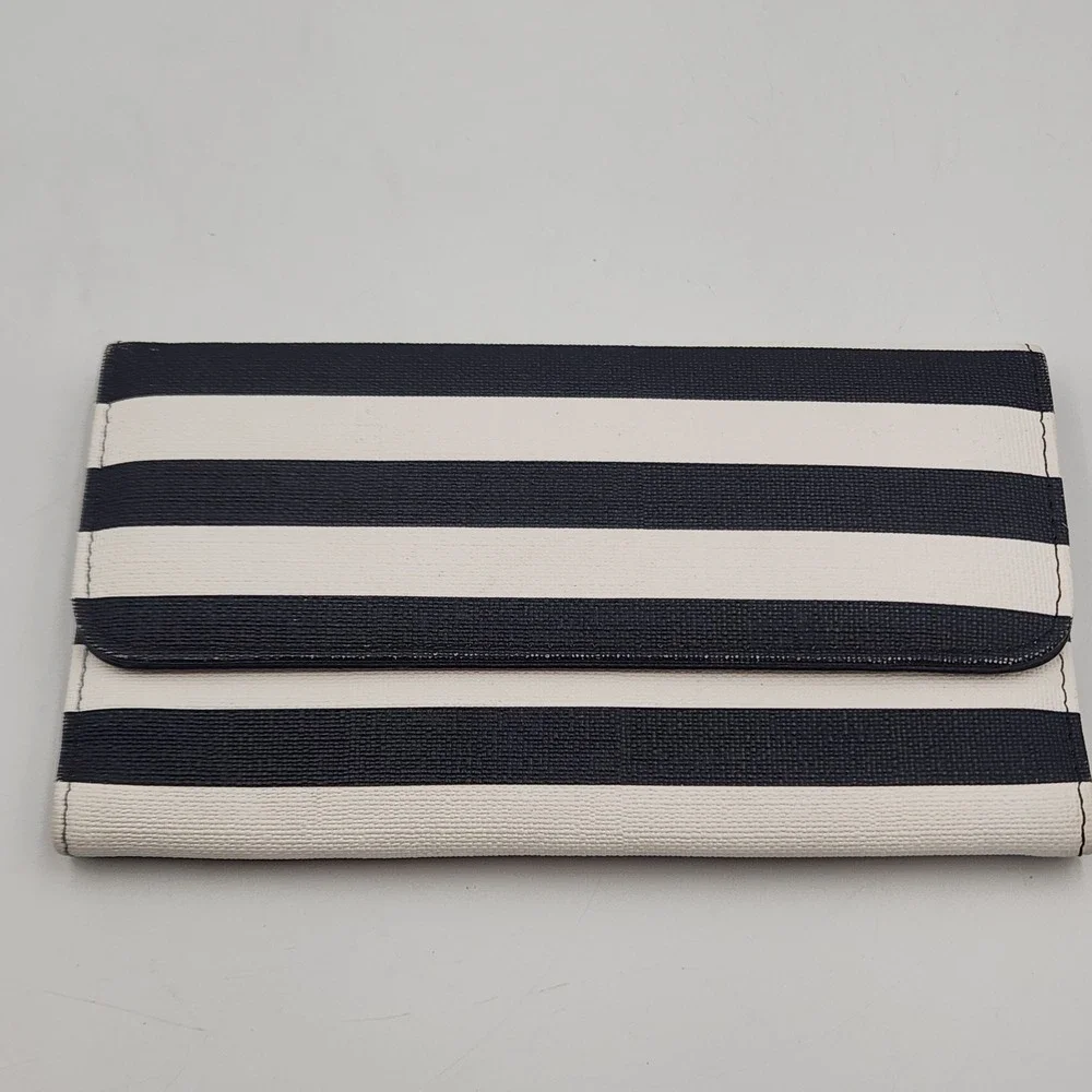 KUT From The Kloth Black‎ White Stripe Trifold Wallet Clutch Organizer - Snap