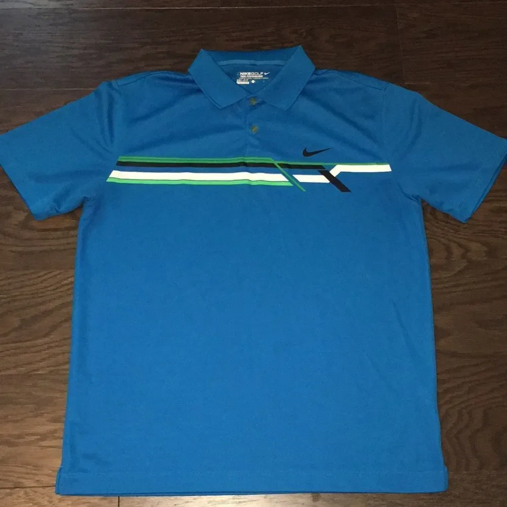 Teal Blue w/Geo Stripe Print Nike Tour Performance Golf Polo shirt L mens