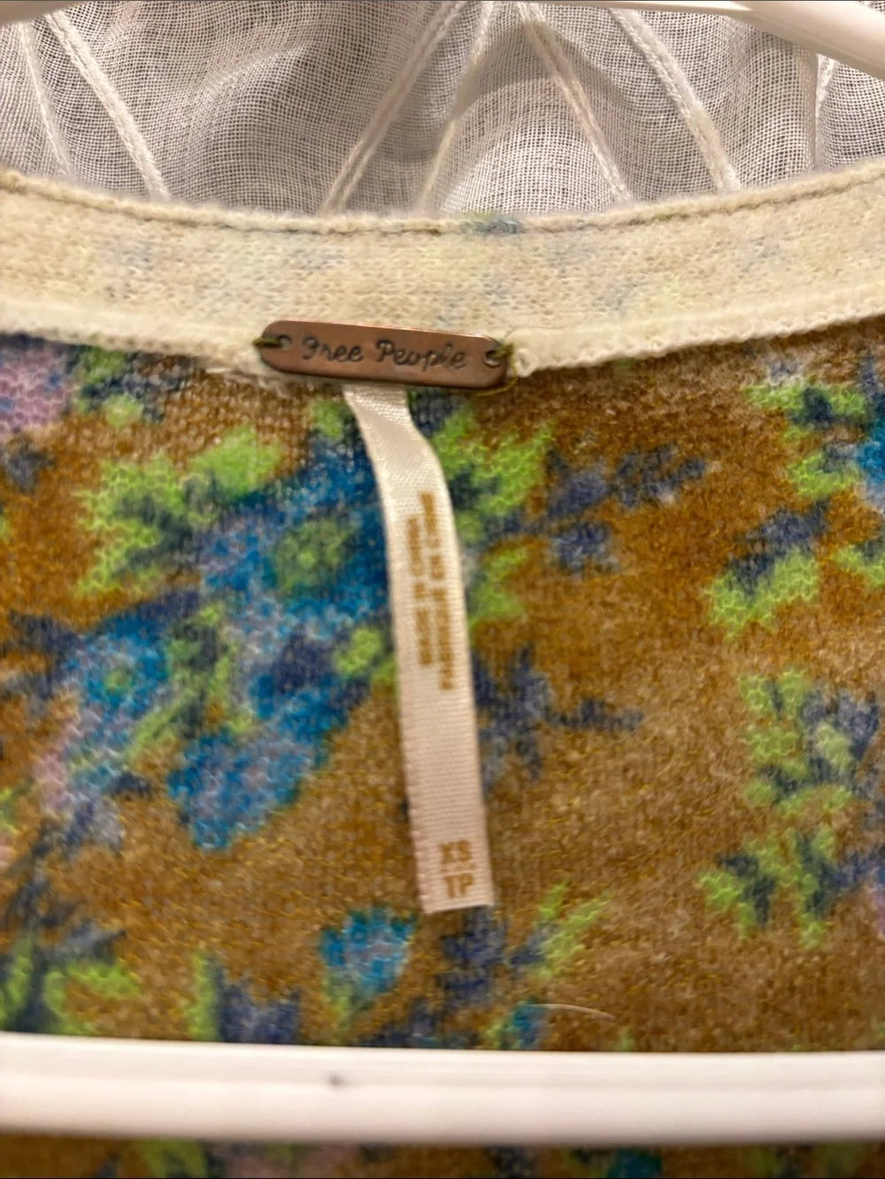 Free People Floral V-Neck Cardigan in Mustard and Blue