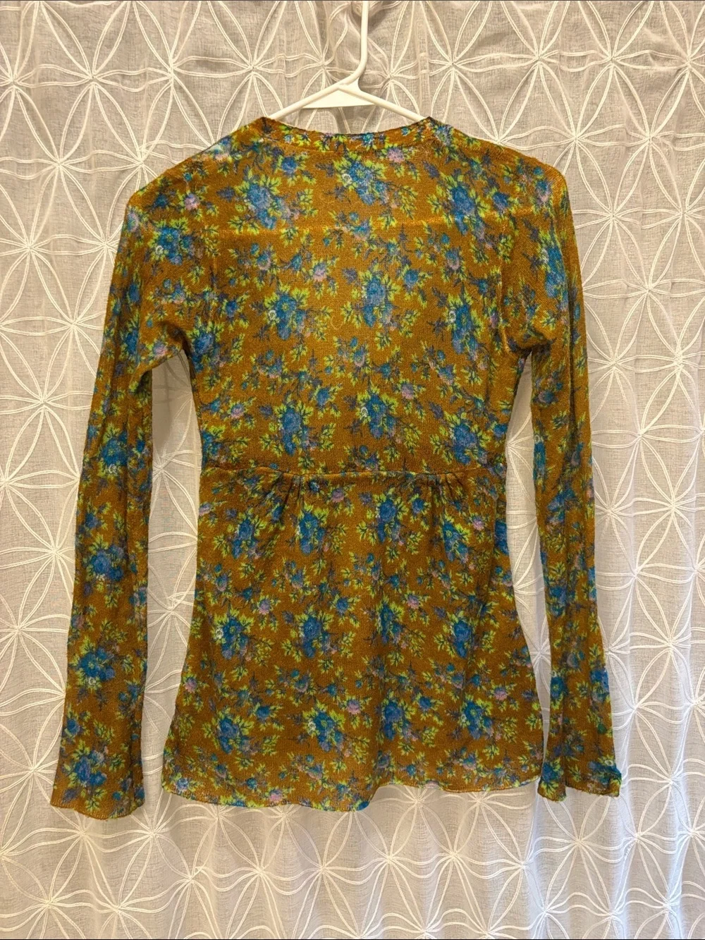 Free People Floral V-Neck Cardigan in Mustard and Blue
