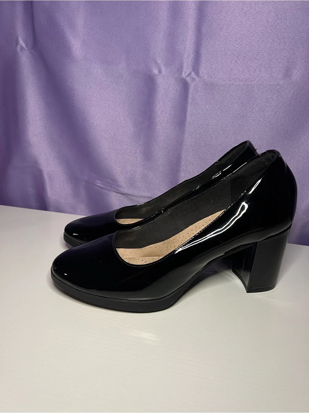 Classic Black Patent Block Heel Pumps - Women