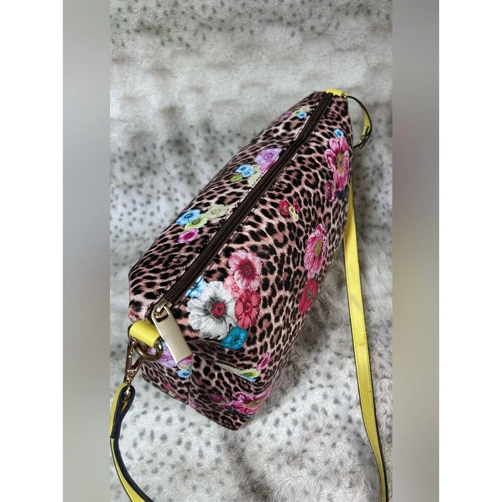 Leopard Floral Crossbody Bag in Yellow Pink Blue Multicolor Zipper