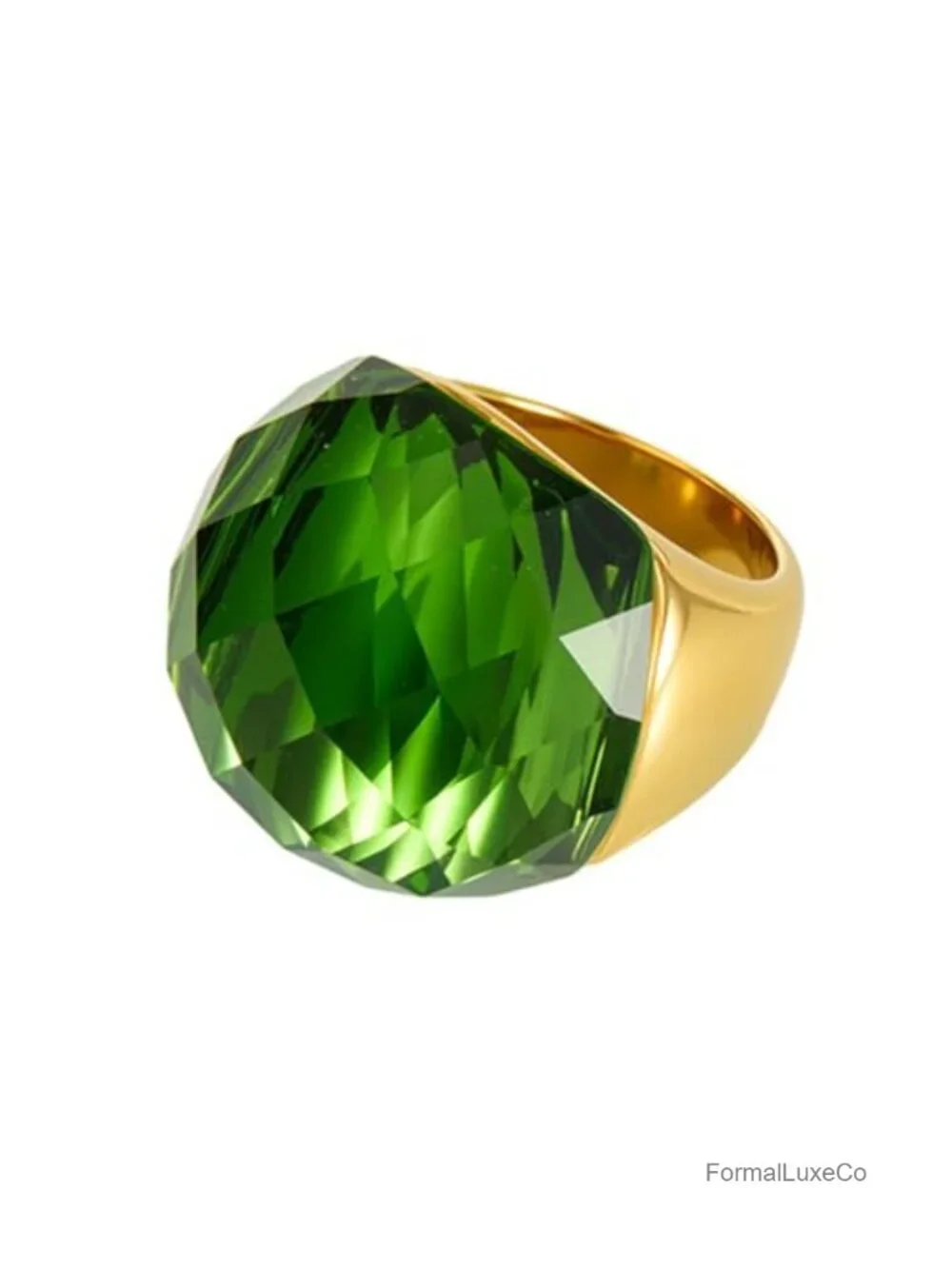 Chunky Cubic Zirconia Statement Ring Gold-Tone Plated Stainless Steel Cocktail