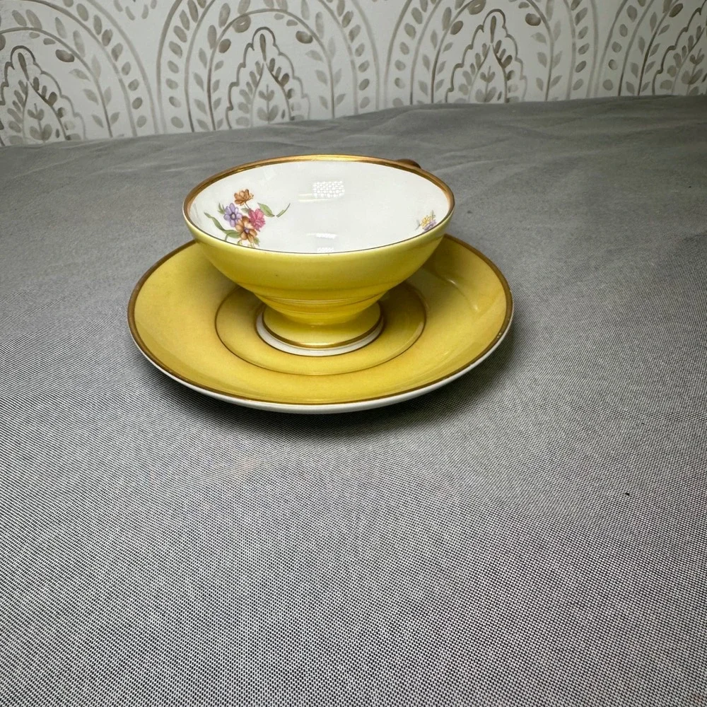 Sango China Cup and Saucer Yellow Floral Gold Trim Made in‎ Occupied Japan VTG