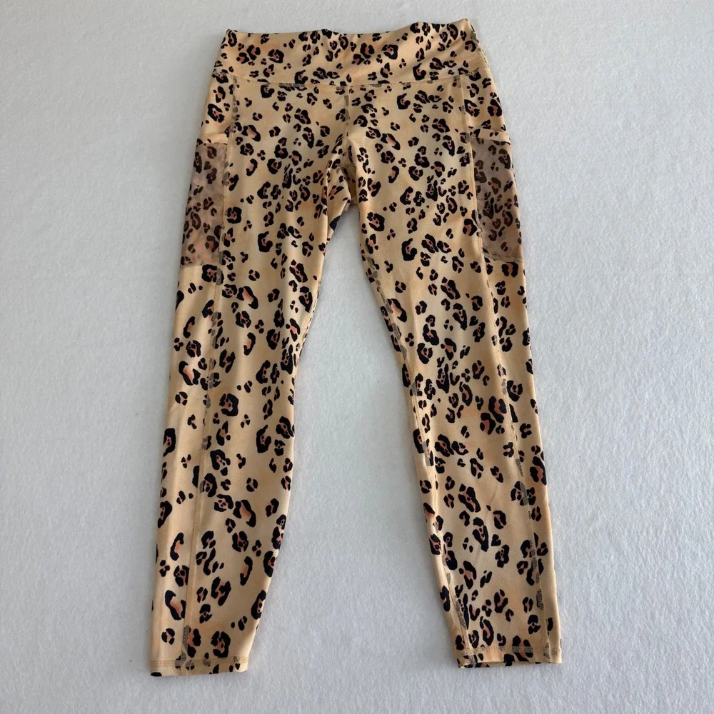 Fabletics PowerHold Leggings Women‎ L Leopard Print Tan