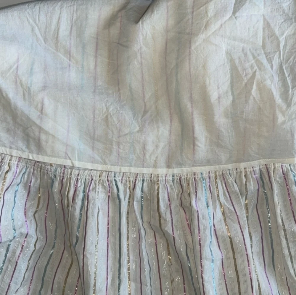 J.Crew Cotton Ruffle Collar Metallic Stripe Midi Dress - White/Pastel Size 6
