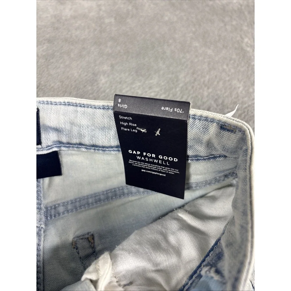 GAP Denim Girls' 70's Flare Stretch Adjustable Waist Studded Jeans Light 8‎ NWT
