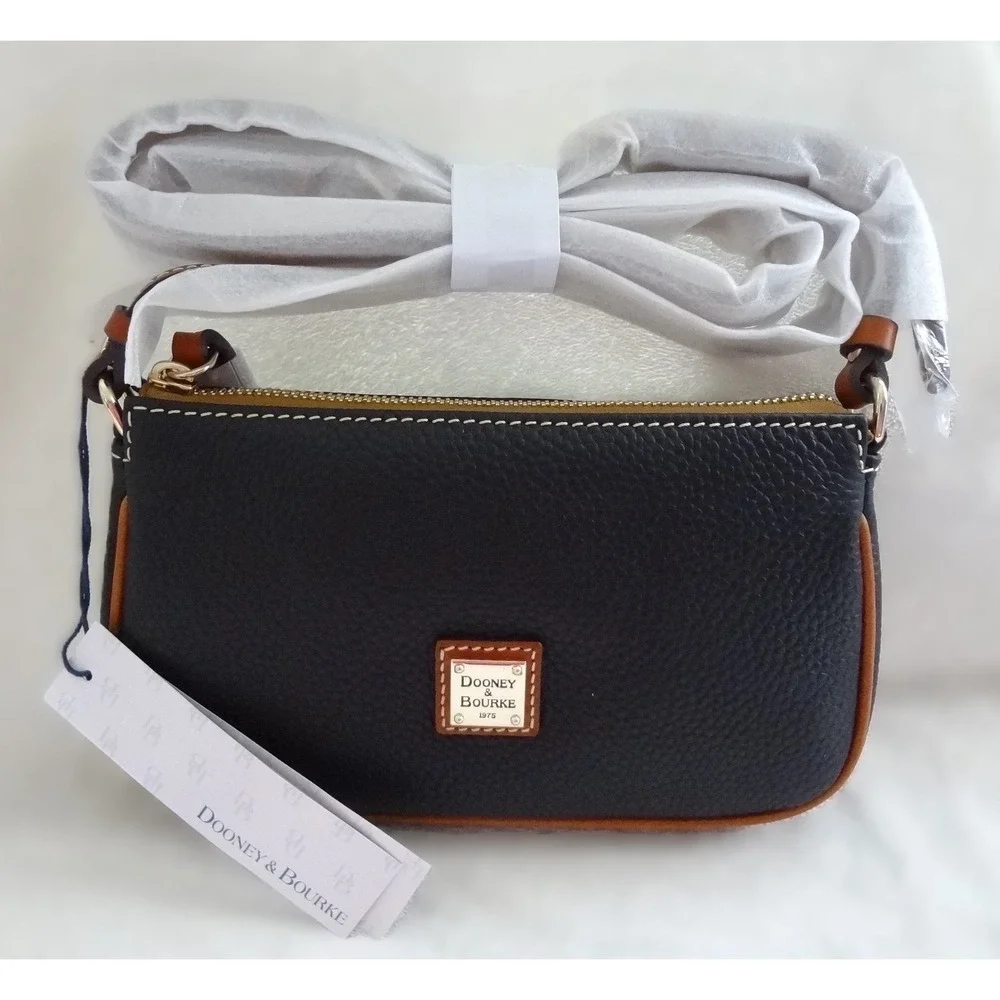 Dooney & Bourke Pebble Leather Zip Crossbody Bag Midnight‎ Blue/Brown NWT