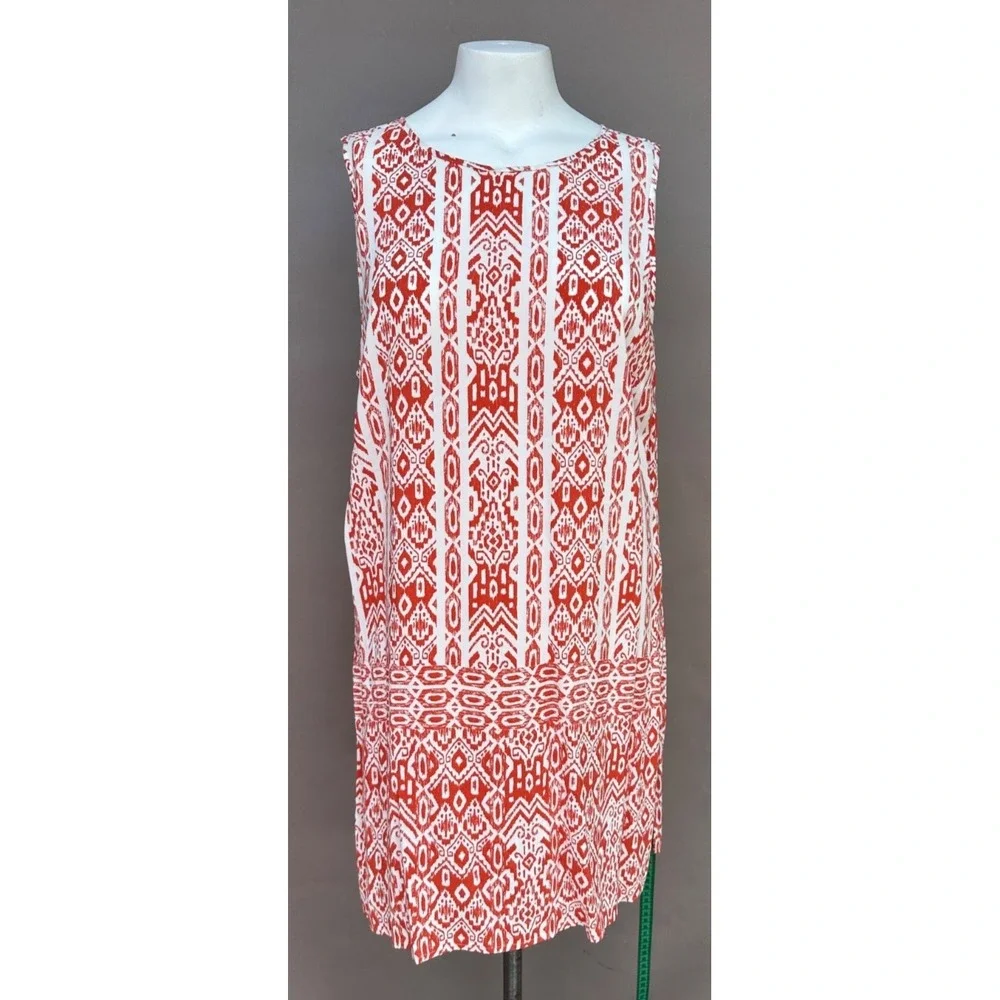 Chicos Sz 2 (L/12) Tunic Top Dress Sleeveless Batik Artsy Layered Coastal Resort
