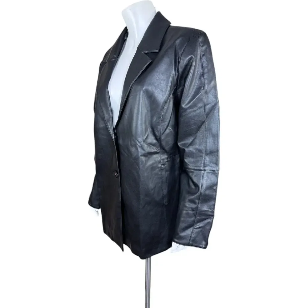 Dennis Basso Luxe Faux Leather‎ Jacket Black Large Petite  NWOT Business Casual