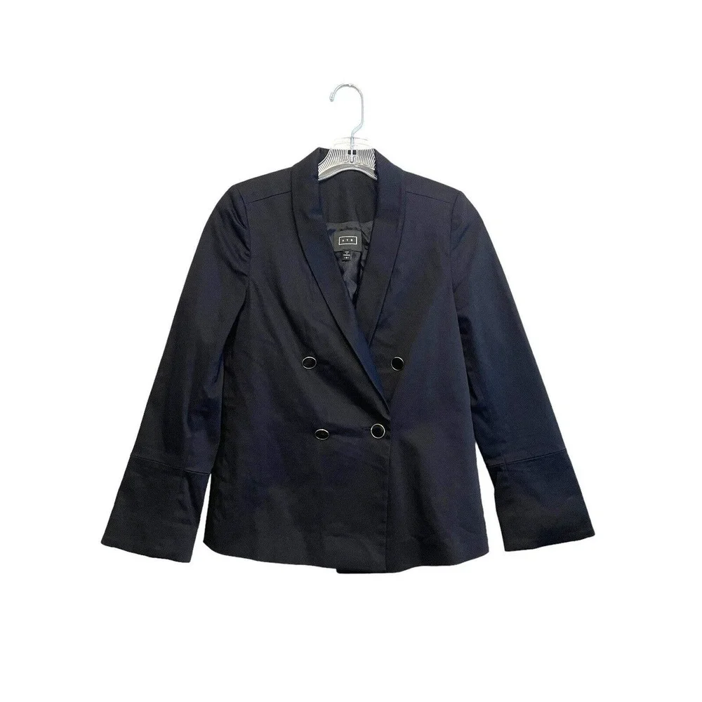 AYR Double Breasted Black Blazer Jacket Women's Size 0 Button Up Cotton Knit‎