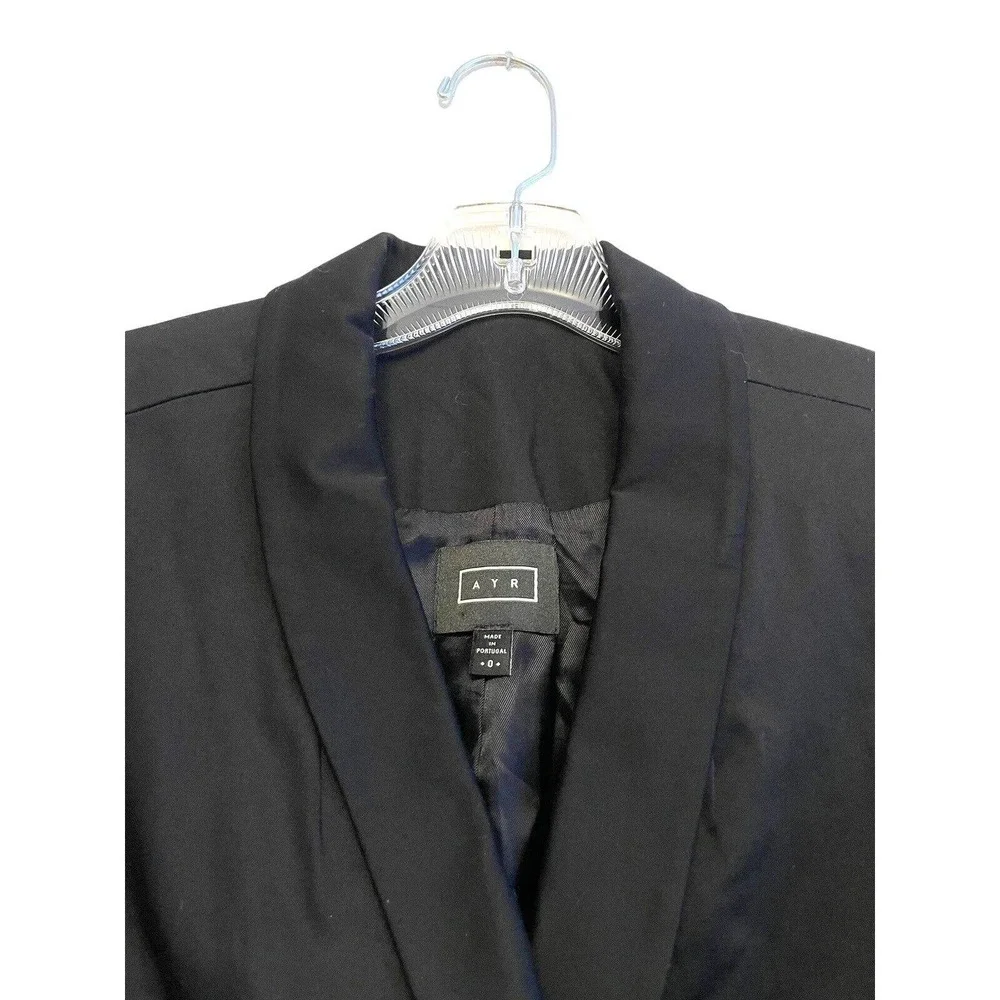 AYR Double Breasted Black Blazer Jacket Women's Size 0 Button Up Cotton Knit‎