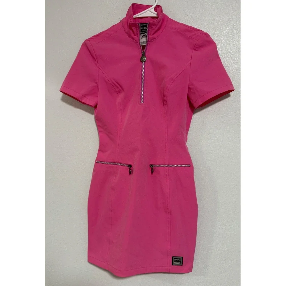 Versace Jeans Couture Mini Dress‎ Womens 36 Pink Good Quarter Zip Medusa Patch