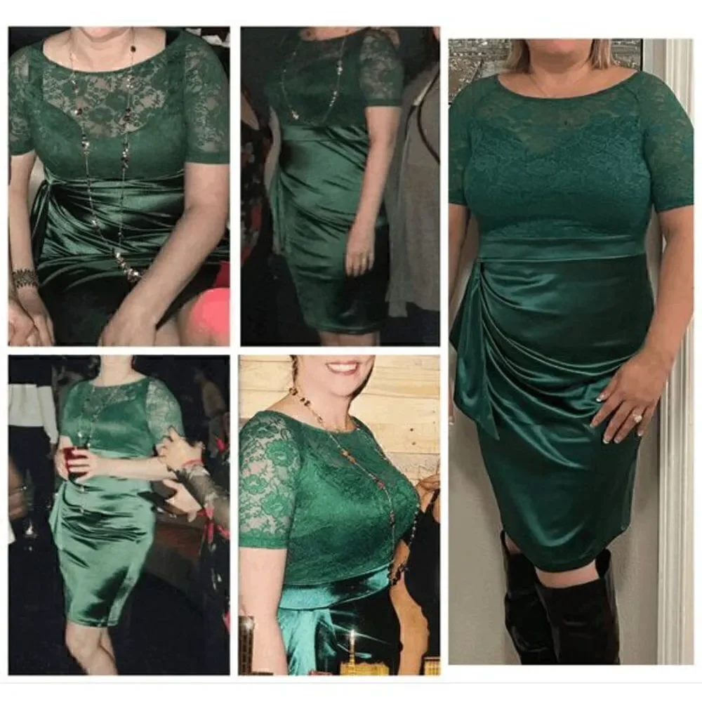 💚 Elegant Romantic Lace Satin Fitted Ruched Ruffles Retro Pencil Dress XXL NWT