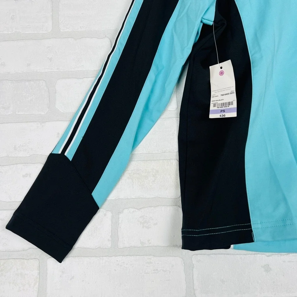 Made For Life Womens Petite Small Aqua Black Full Zip Athletic Jacket NWT‎
