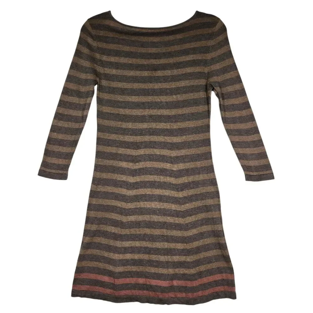 Peruvian Connection Dress Womens Small Brown Gray Striped Pima‎ Cotton Knit