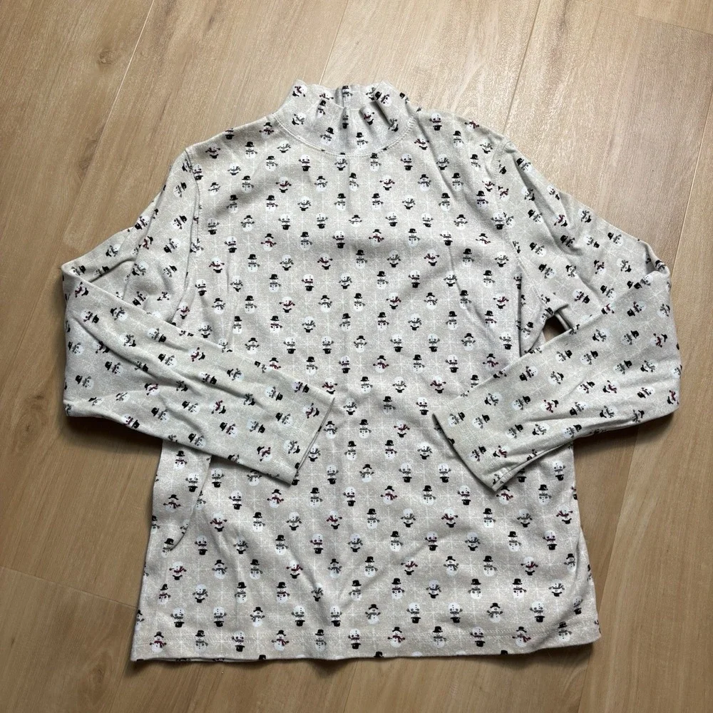 Women's‎ Croft & Barrow Print Snowman Christmas Mock Turtleneck Top Petite Large