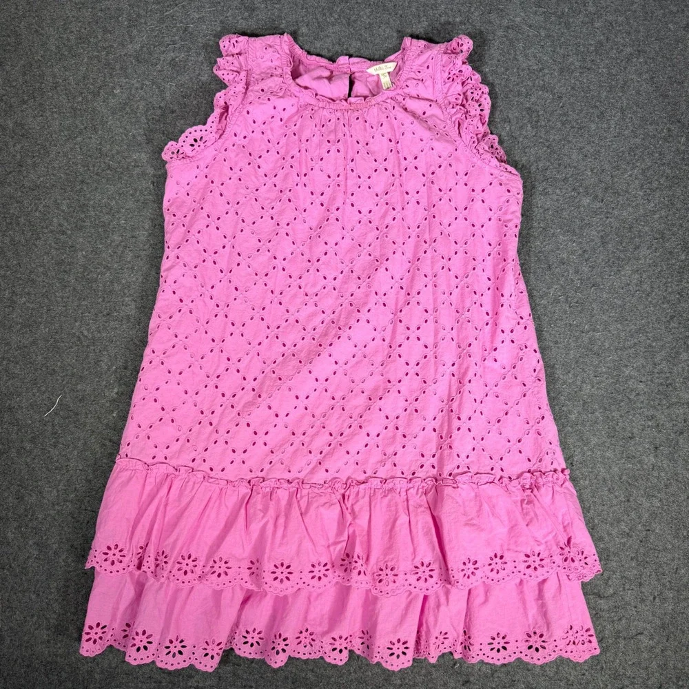 Matilda Jane Girls Pink Eyelet Tiered Ruffle Cotton‎ Dress XL 12 14