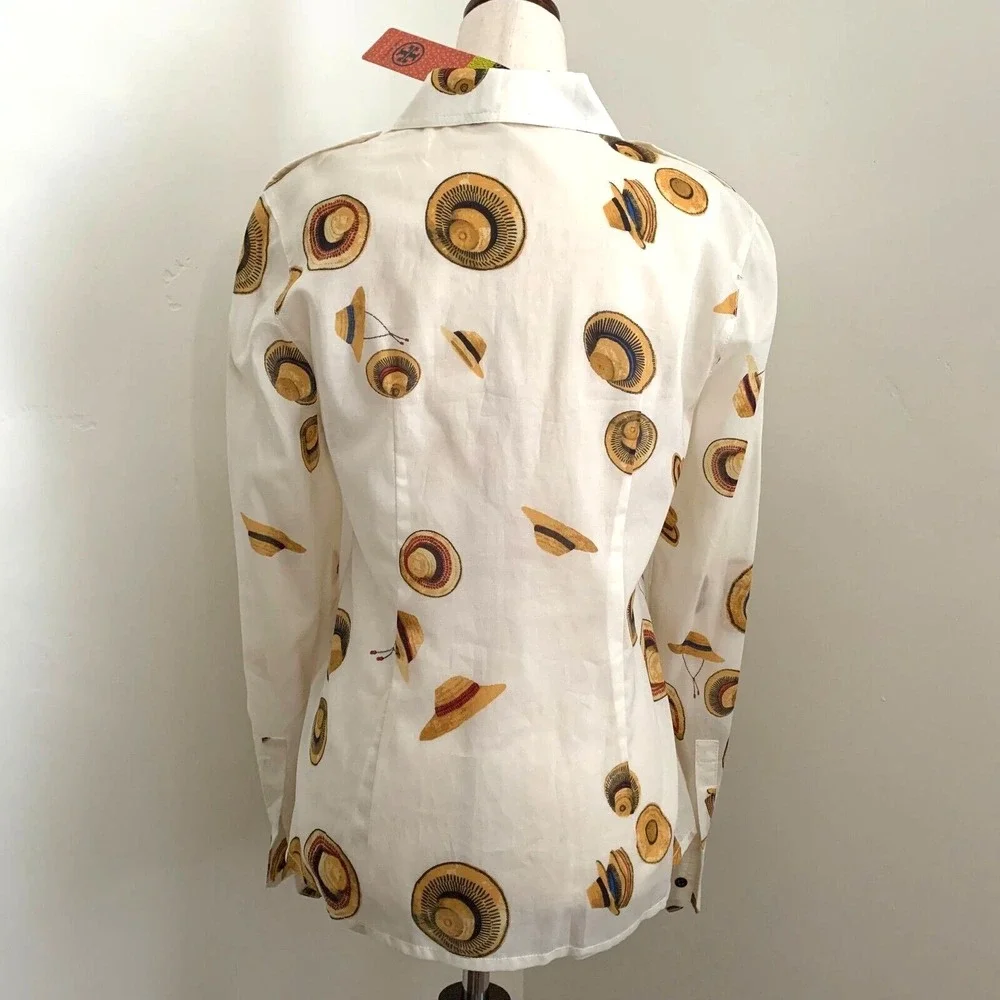 NWT Tory Burch Brigitte Button‎ Up Blouse Shirt Top Hats sz 2 $195 Cotton