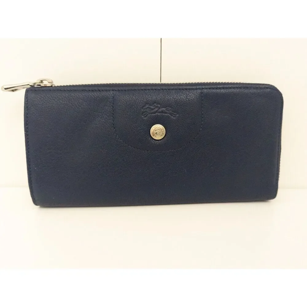 Longchamp‎ Le Pliage Cuir Zip Around Wallet - Navy