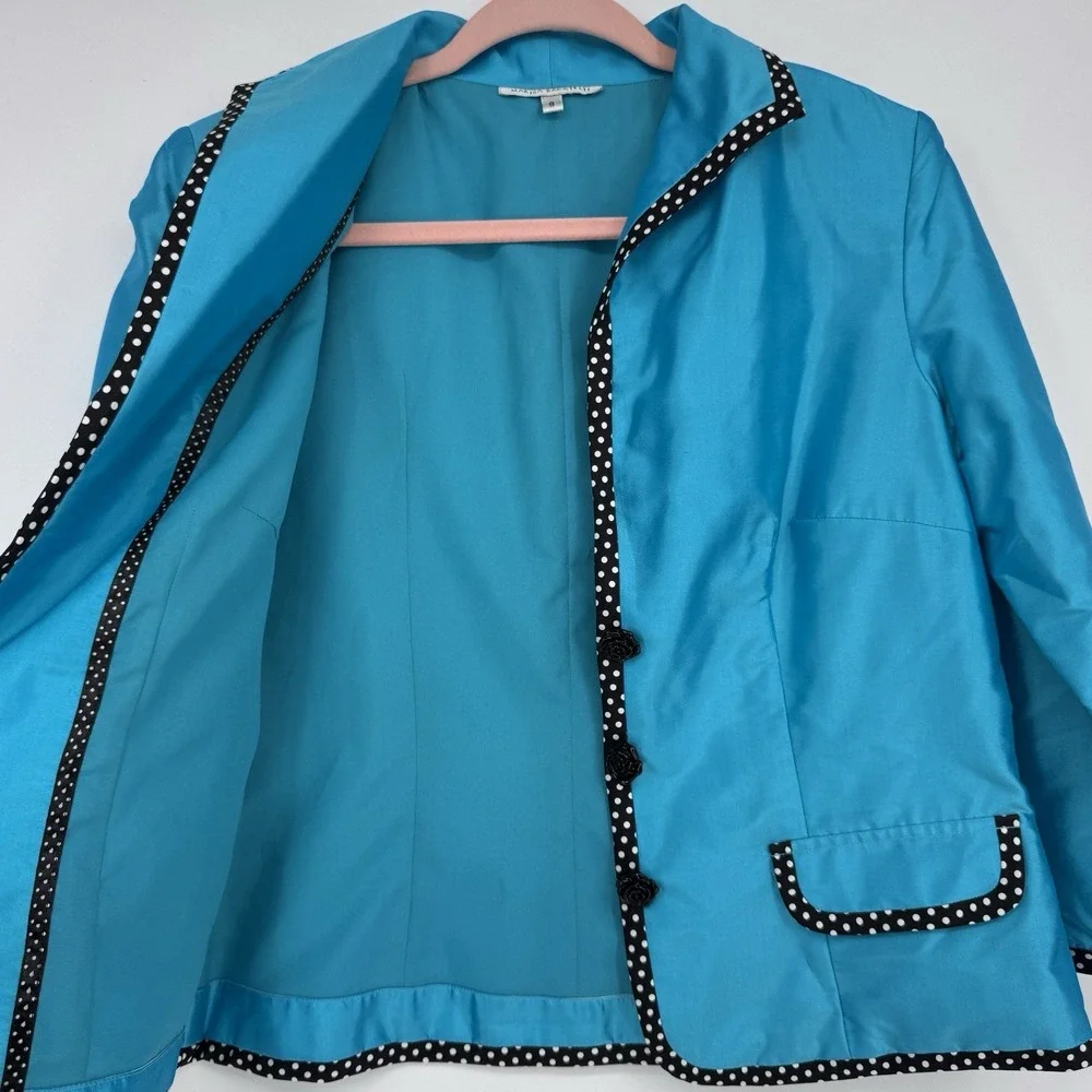 Marisa Baratelli 100% Thai Silk Blazer Blue Polka Dot Trim‎ Luxury Evening 8