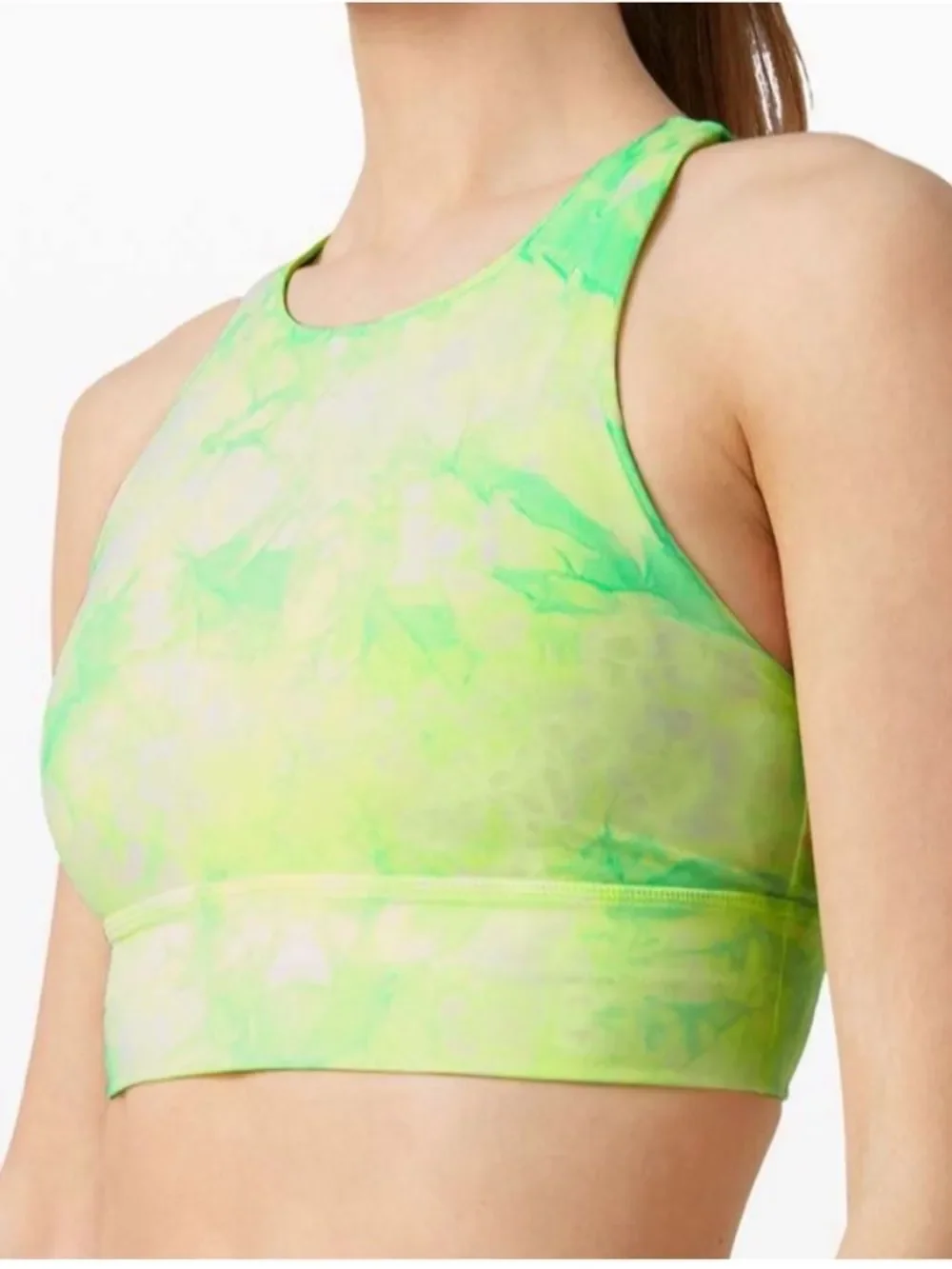 Lululemon High Neck Energy Bra Crop Top Dual Shibori Highlight Yellow Green Sz 6