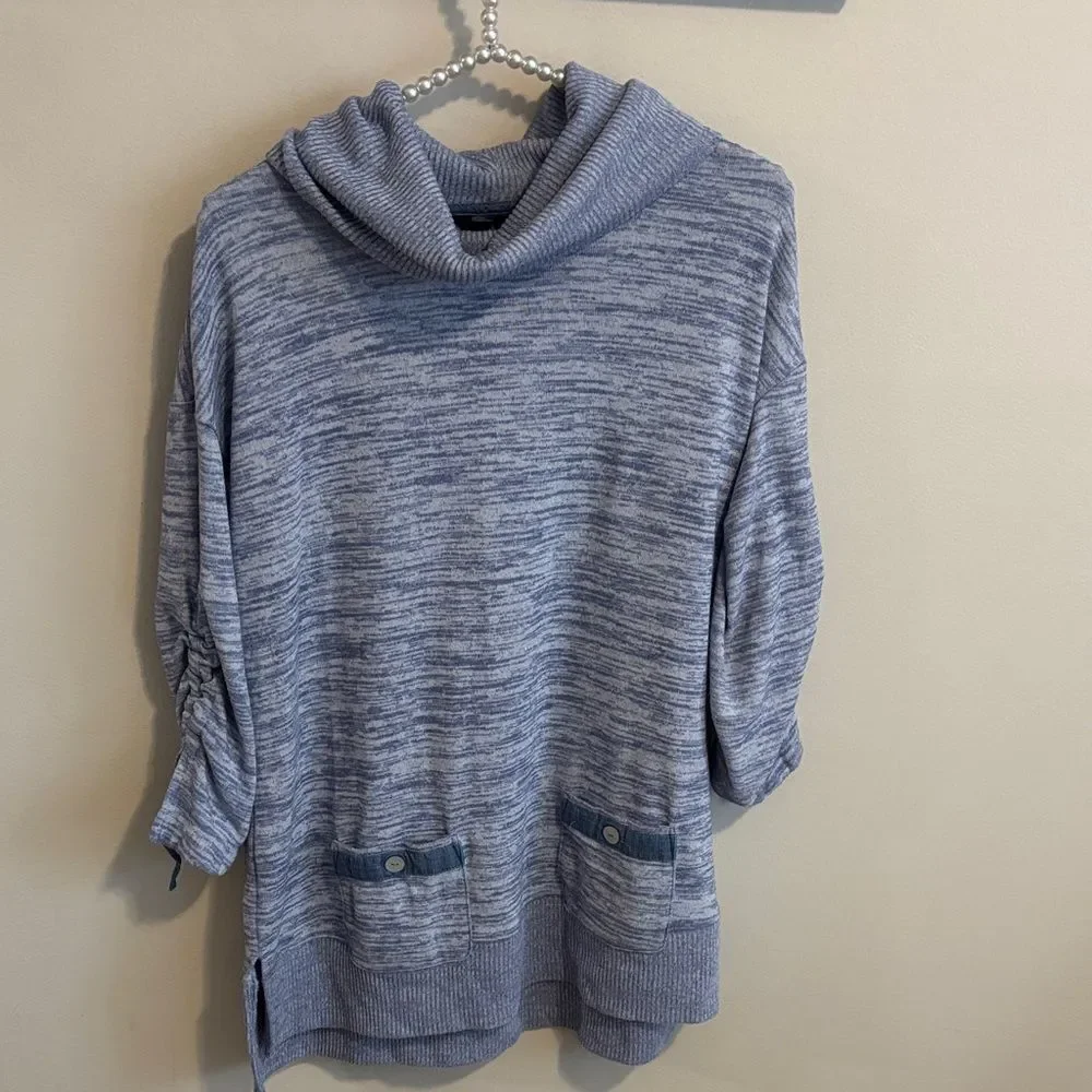 Ali Miles Heathered Blue Cowl Neck light weight Sweater size small