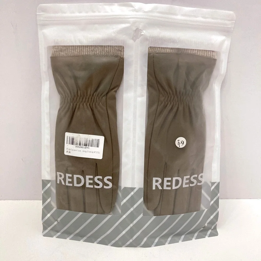 REDESS Leather Gloves‎ Womens Small 6.5 Beige Khaki Lined Knit NEW in Package