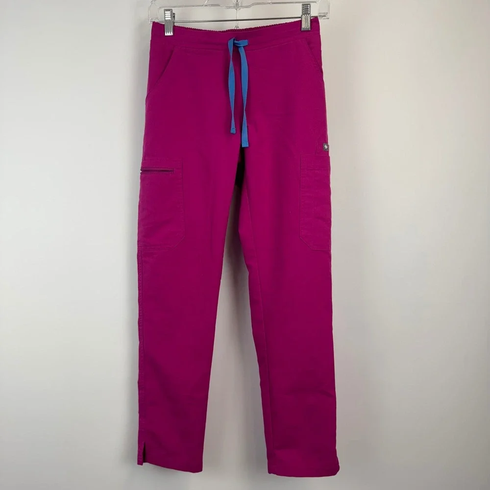 FIGS‎ Technical Collection Magenta Pink Scrub Pants XXS Petite Blue Drawstring