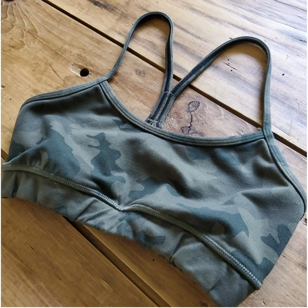 Lululemon Athletica Flow Y Bra Savasana Camo Fatigue Green Size 4