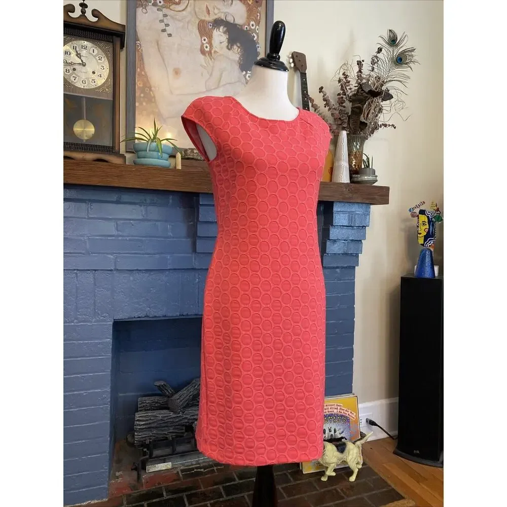 JULIA JORDAN Size 6 Tank Dress Coral Pink Textured Sleeveless Shift MIDI Size S