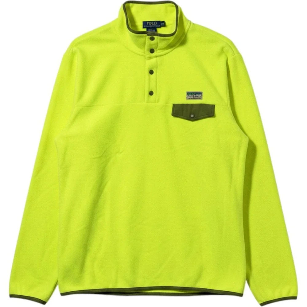 Polo Ralph‎ Lauren Voyager Brush Fleece Men XXL Neon Yellow Solid 1/4 Snap NEW
