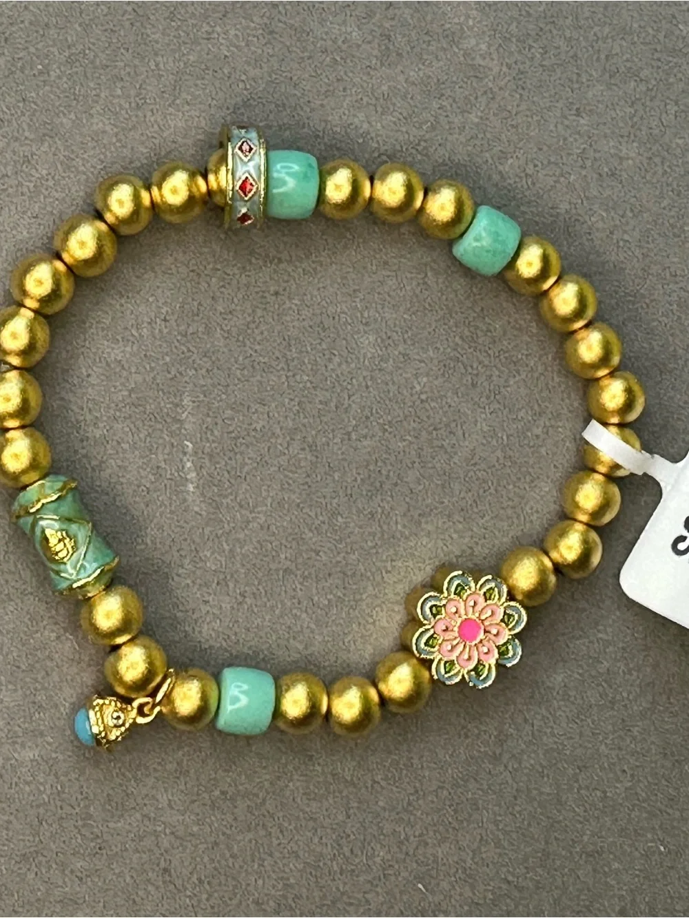 Gold-Tone Beaded Stretch Bracelet with Turquoise Accents