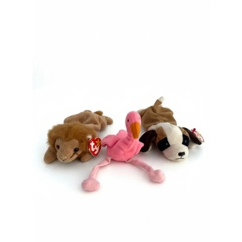 Ty Beanie Babies Lot Louie the Lion Pinky the Flamingo Bernie St Bernard Vintage