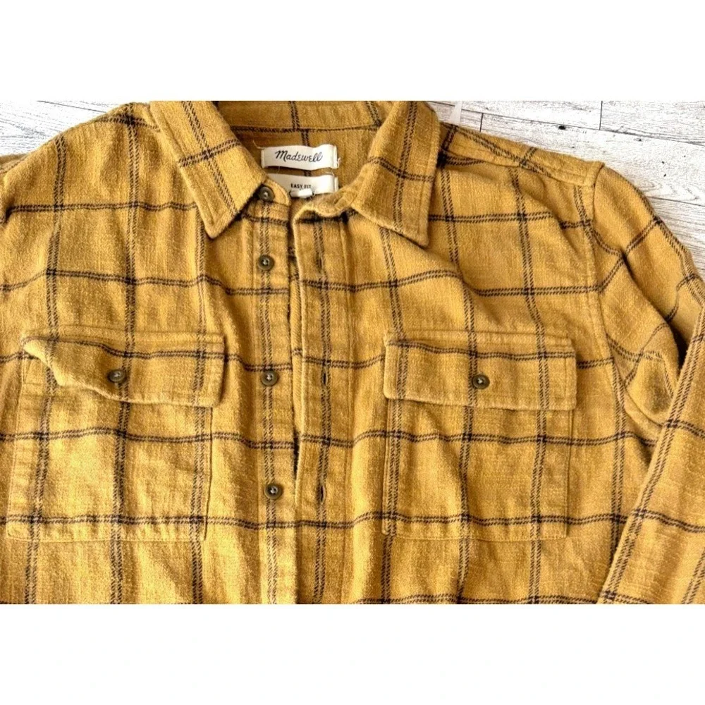 Madewell Easy Fit Plaid Button Front Yellow Mid-Length Jacket Shirt Womens SMALL