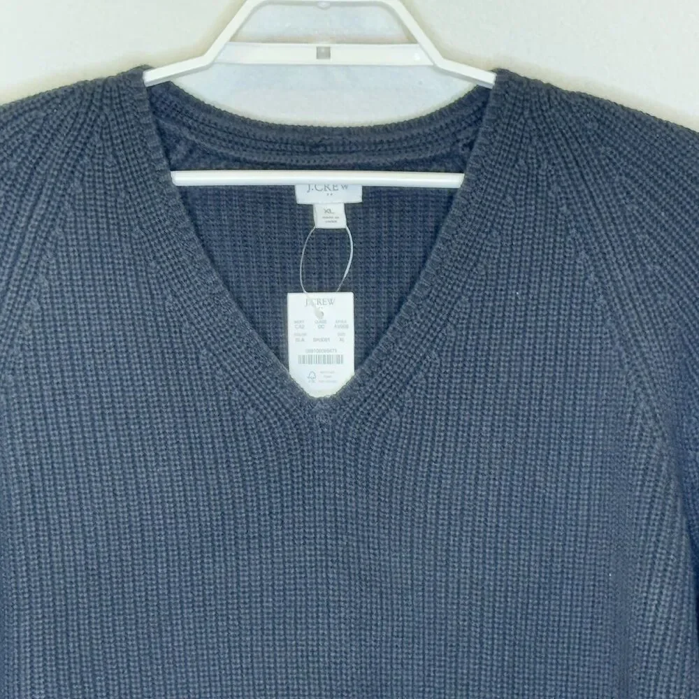 J.Crew Chunky Knit Tunic Sweater Womens Sz‎ XL Black V-Neck Long Sleeve NEW