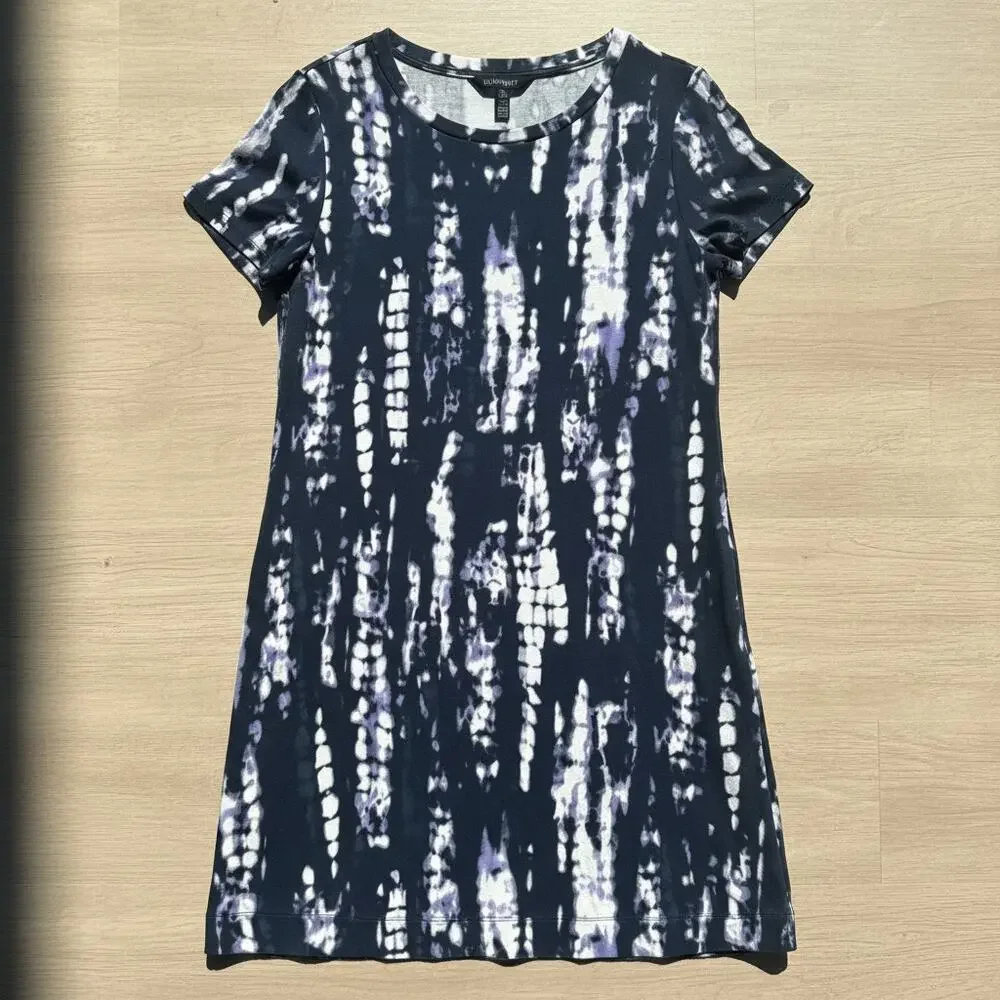Ellen Tracy Women's Medium Abstract Print Shift Dress‎ Blue Purple Short Sleeve
