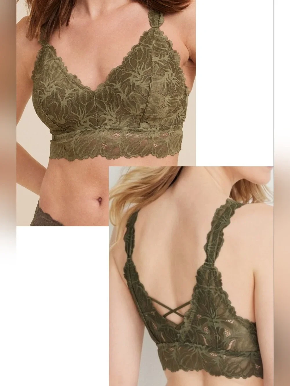 NWT Maurices S Lace Criss Cross Bralette Forest Green 2761-E