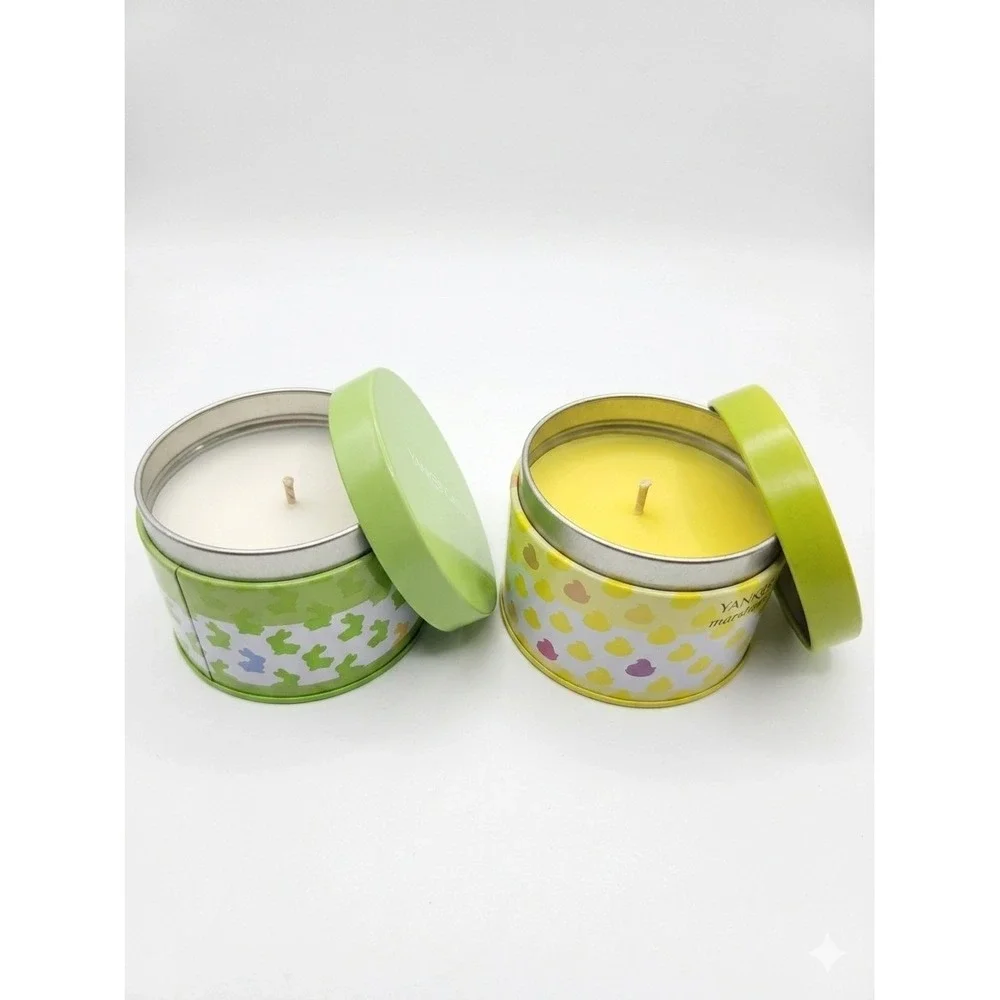 Yankee Candle Peeps Marshmallow Travel Tin Set Easter Bunny &‎ Chick New Unburnt
