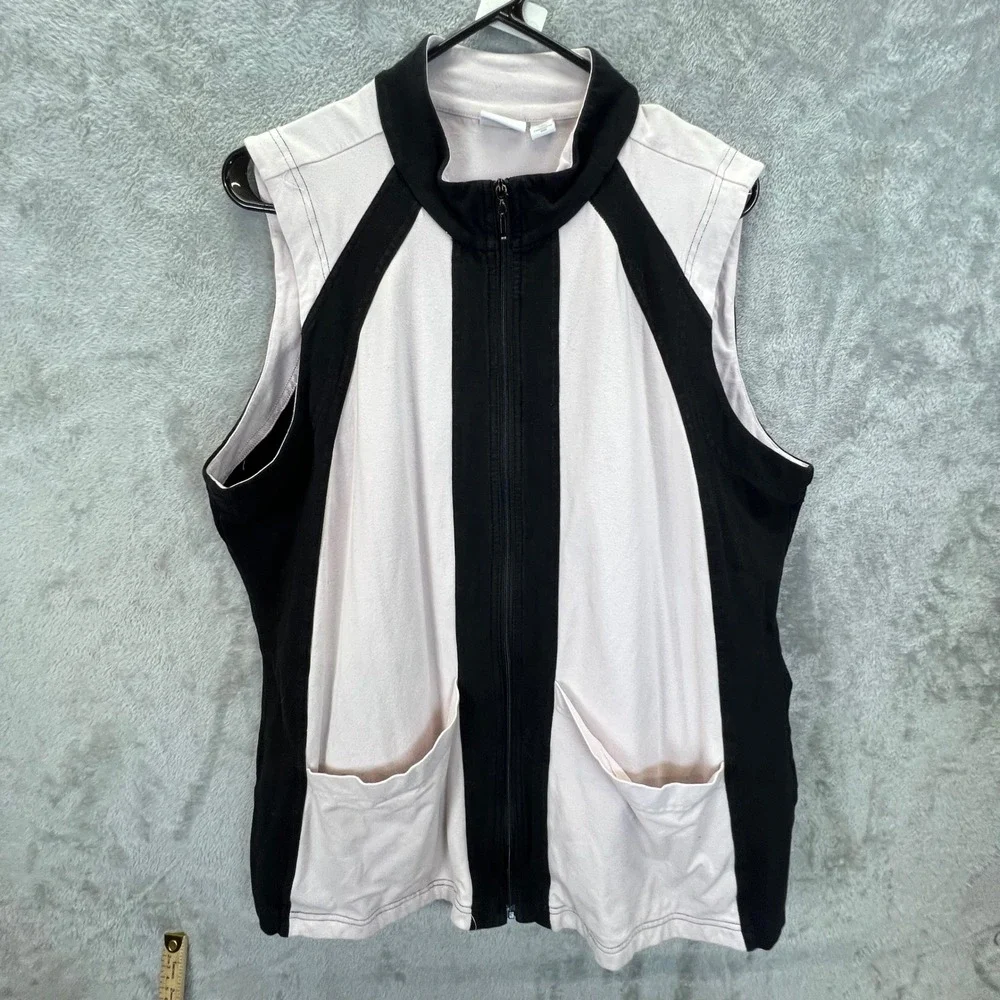 Weekends by‎ Chicos Pink Black Colorblock Full Zip Vest Mock Neck Pockets Size 3