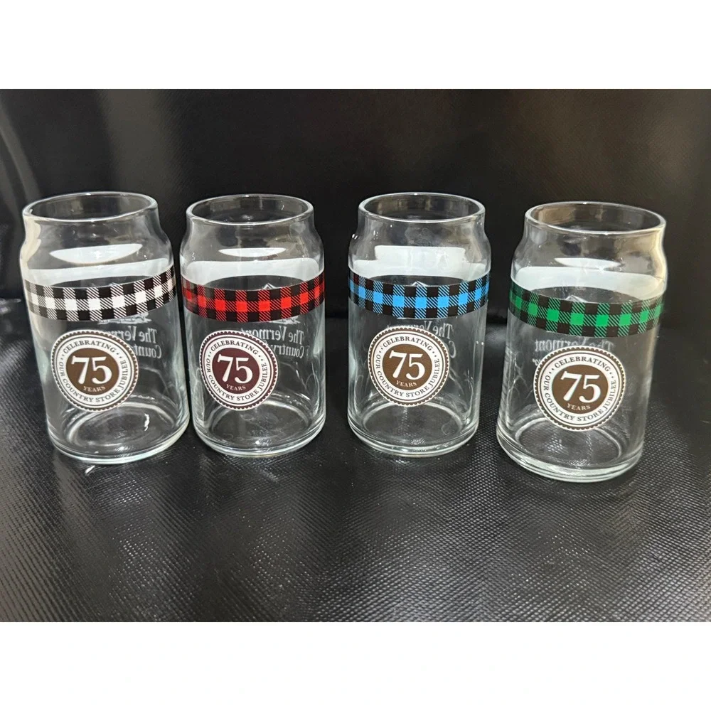 Vermont‎ Country Store 75 Years Anniversary Plaid Can Glass Set Barware