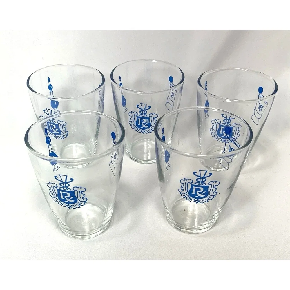 Libbey Novelty Tumblers Pharmacy Rx Vintage Barware Juice Set of 5 Glasses 3.5